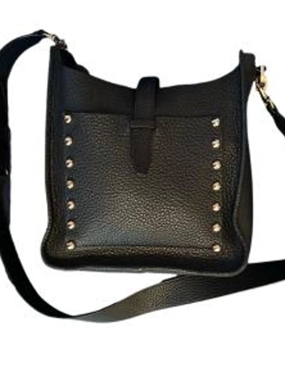 Rebecca Minkoff Black Pebbled Leather Unlined Studded Feed Bag Crossbody